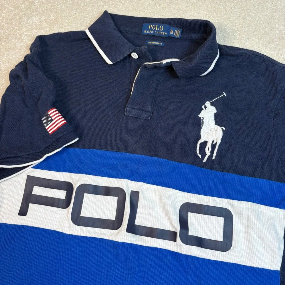 Polo Ralph Lauren Big Pony P15 Polo Shirt Mens XL Custom Slim Fit Navy Blue